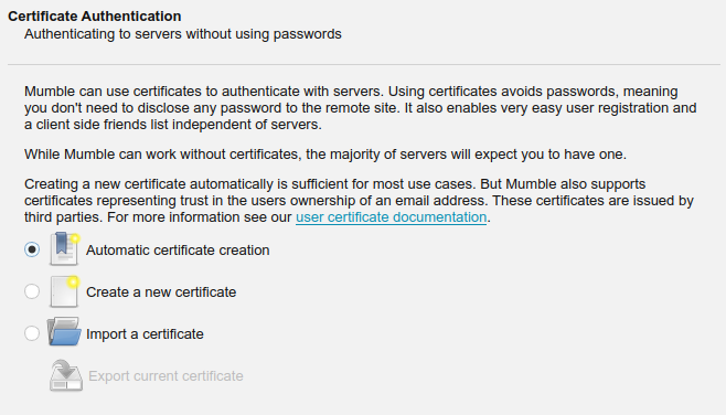 The interface for setting up the certificate.