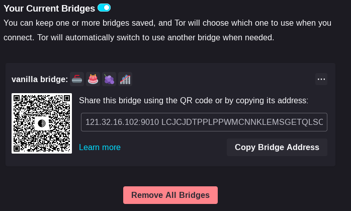 The bridge shown, including emojis to signify the signature.