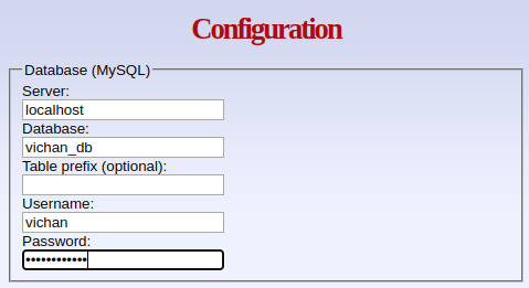Vichan&rsquo;s database configuration.