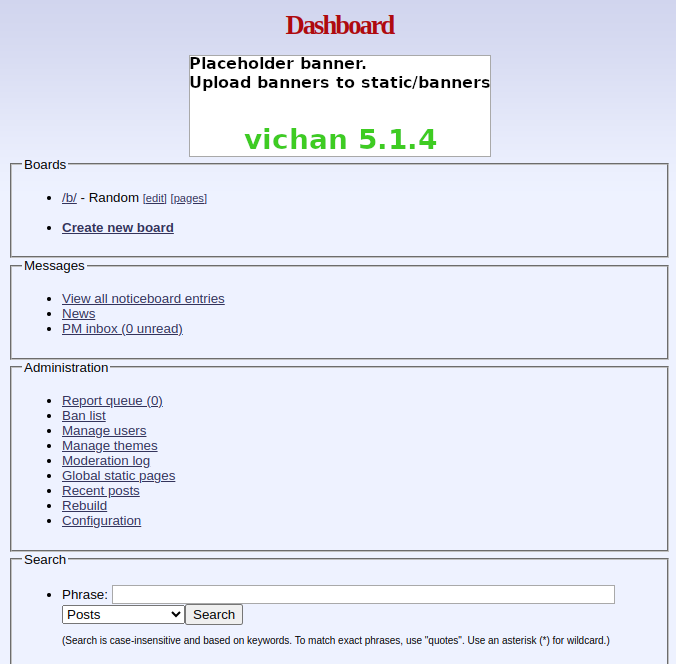 The Vichan moderator page.